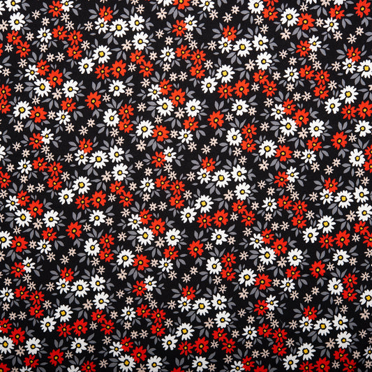 ITY Knit - CHARLOTTE - Daisies - Black / Red