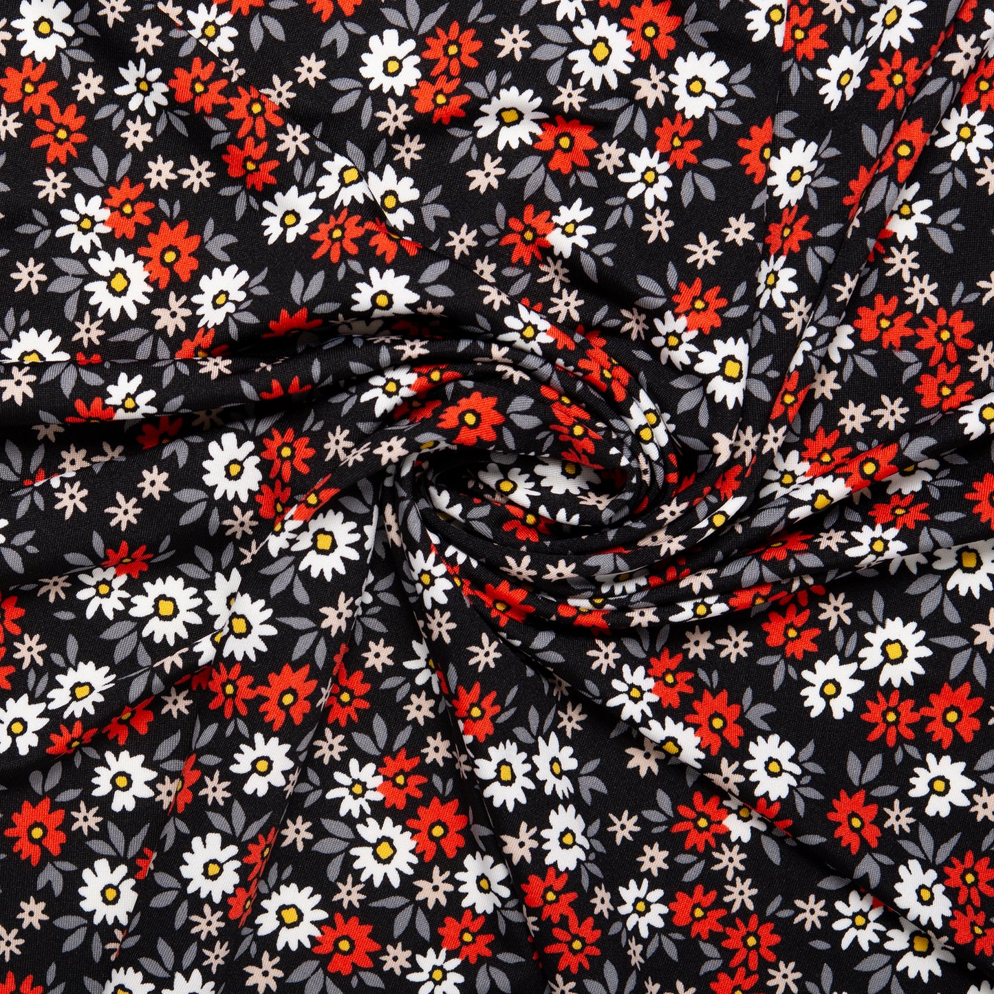 ITY Knit - CHARLOTTE - Daisies - Black / Red